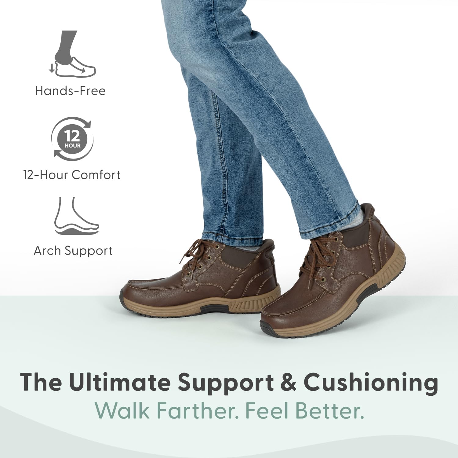 Мужские ортопедические кожаные ботинки Orthofeet Verno без шнурков, коричневый — фото 2