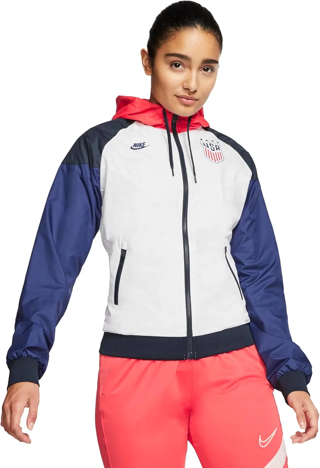 Куртка женская ветрозащитная Nike Windrunner, бело-красно-синяя
