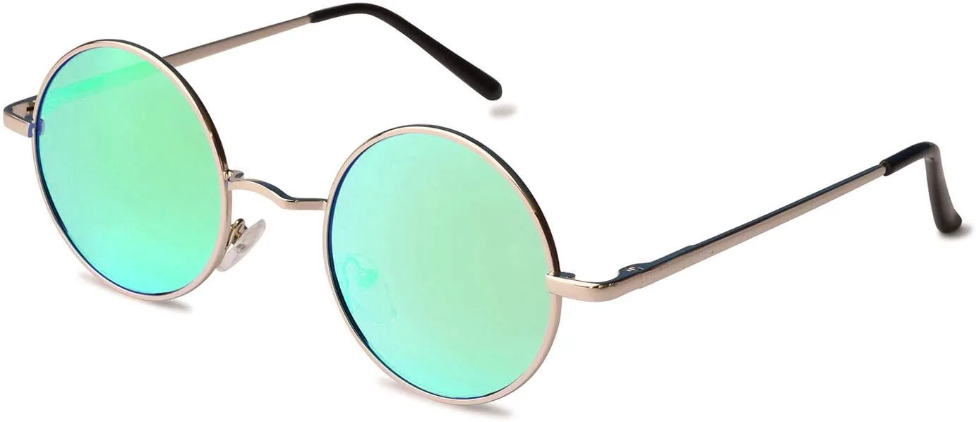 

Ретро круглые поляризованные солнцезащитные очки в стиле хиппи, маленькие круглые солнцезащитные очки в стиле стимпанк TrendyMate, Silver Frame/Green Lens