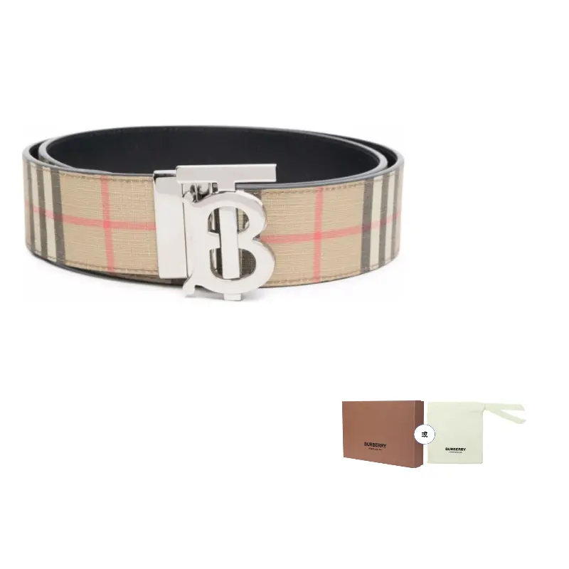 

Ремень мужской кожаный Burberry, бежевый / черный