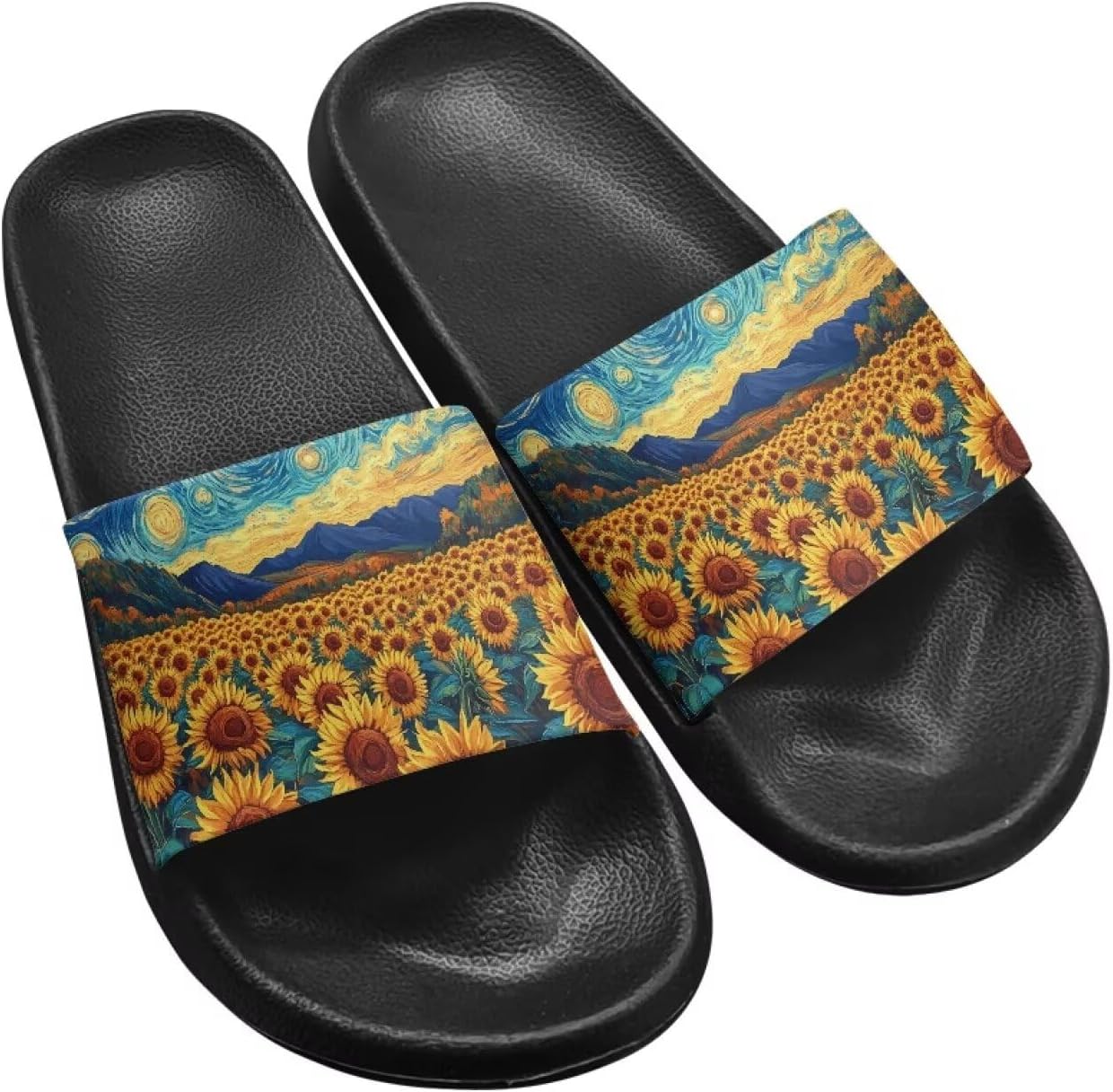 

Тапочки Hechitok для женщин и мужчин, шлепанцы для душа и дома, удобные и мягкие плоские сандалии из ЭВА, Starry Night Sunflower