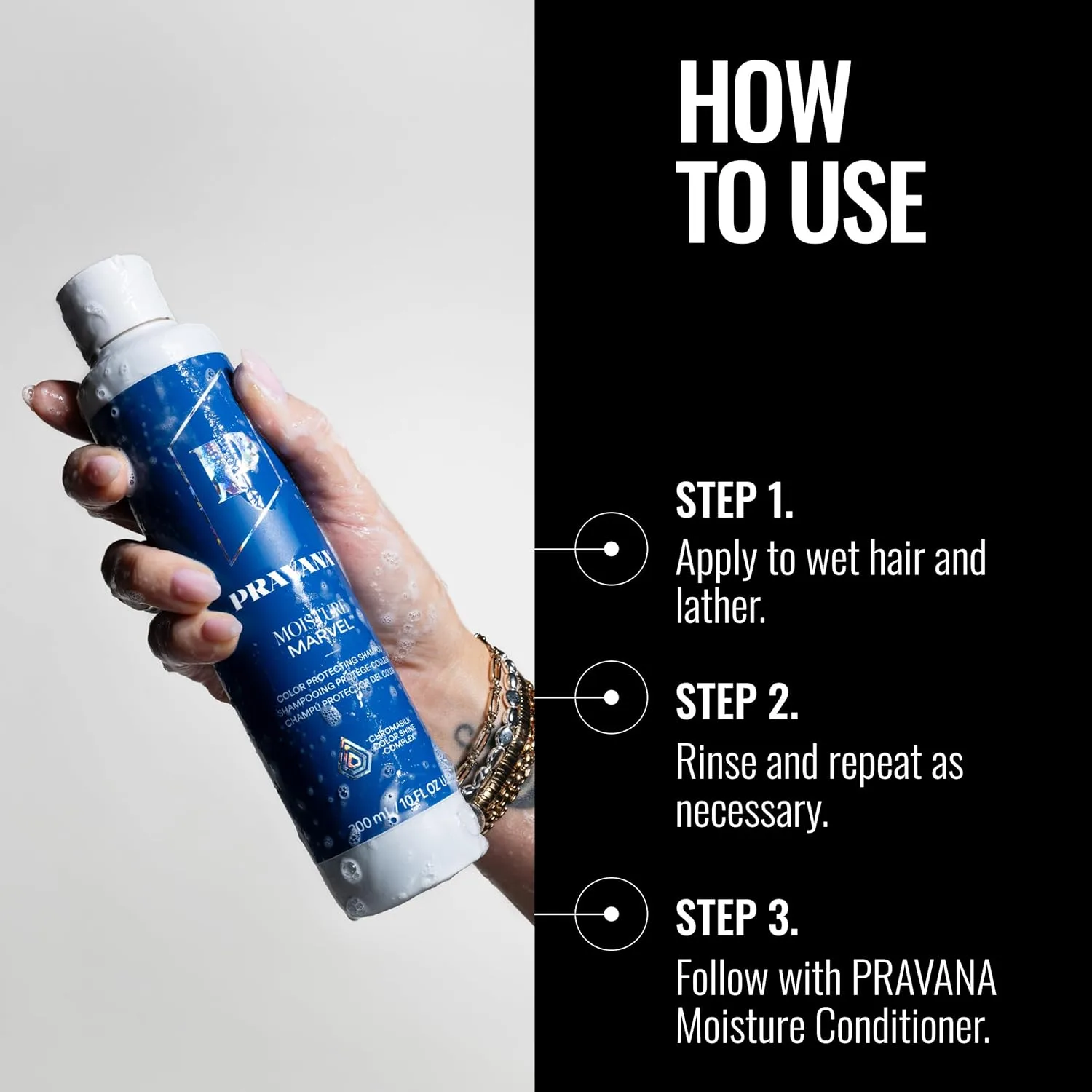 Шампунь Pravana Moisture Marvel для сухих окрашенных волос с гиалуроновой кислотой и Chromasilk, веганский, без парабенов — фото 4