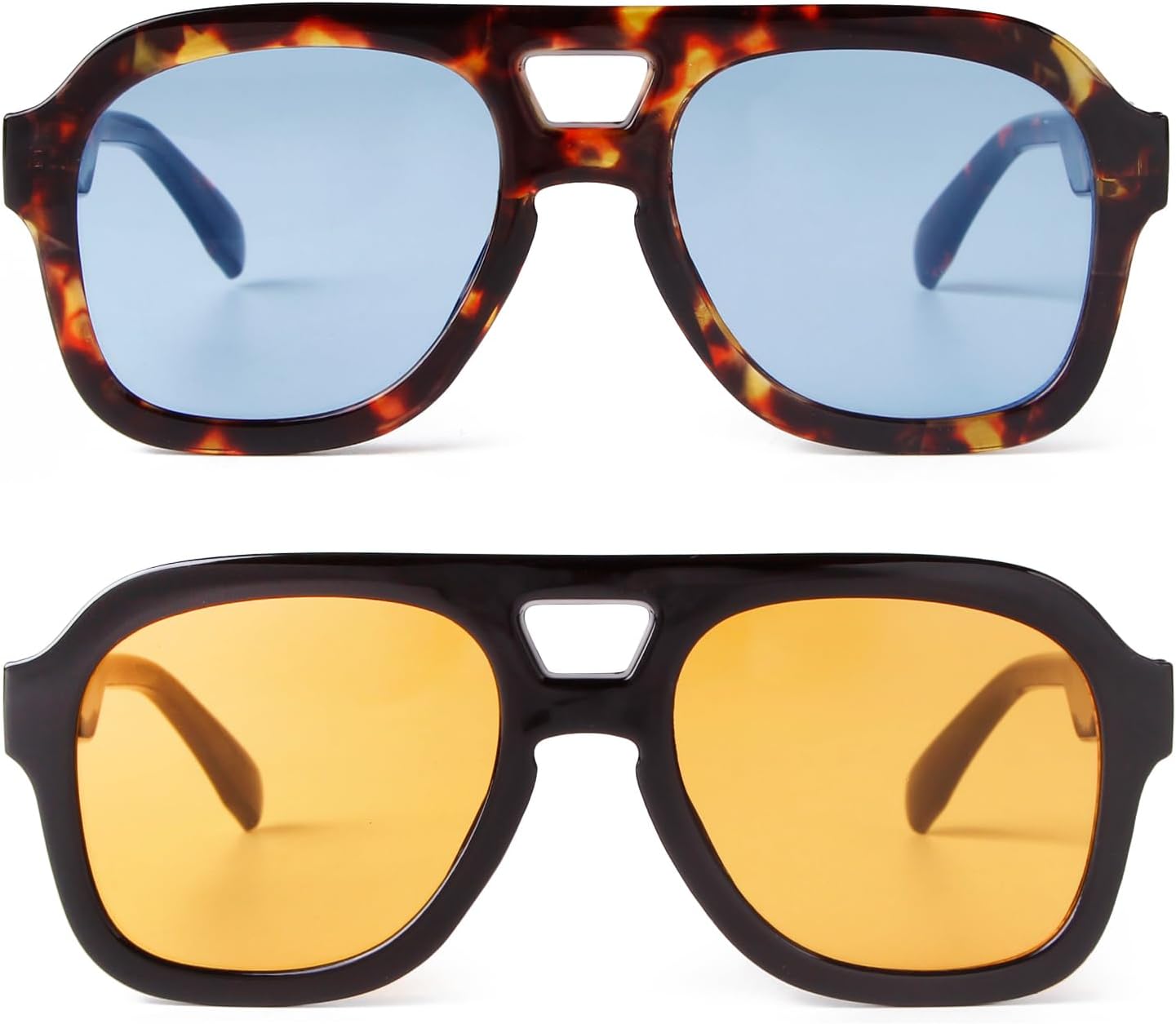 

Солнцезащитные очки-авиаторы JUDOO в стиле ретро 70-х, квадратные, для женщин и мужчин, модные, прямоугольные, с двойной перемычкой, геометрическим рисунком, Tortoise Shell Frame/Light Blue Lens+ Black Frame/Orange Tinted Lens