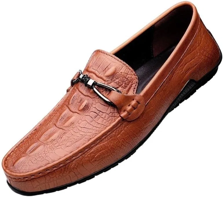 Лоферы кожаные с крокодиловым принтом Mens Loafers, коричневый