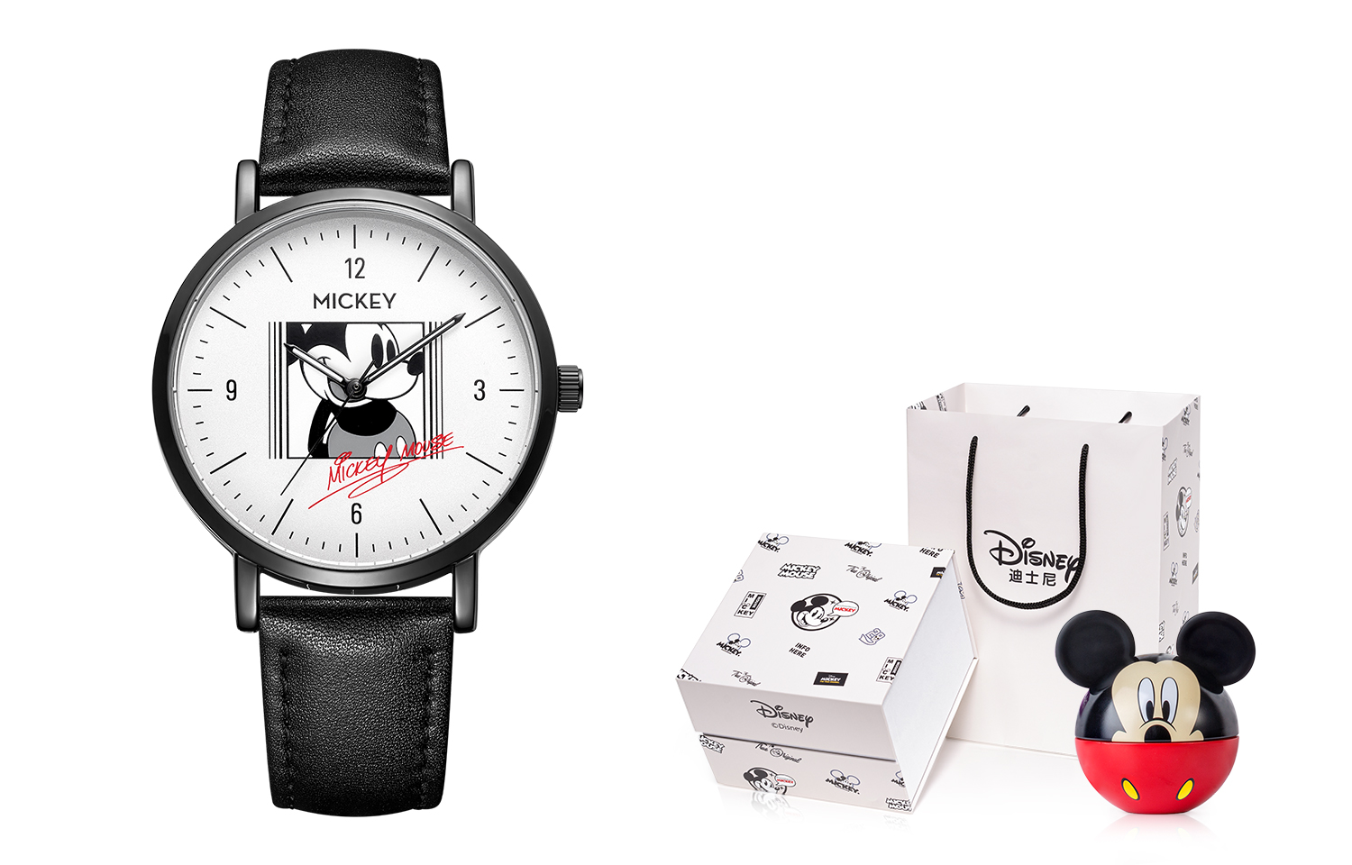 

Disney Часы Mickey Series Quartz Movement Leather Strap Watch Unisex White Dial
