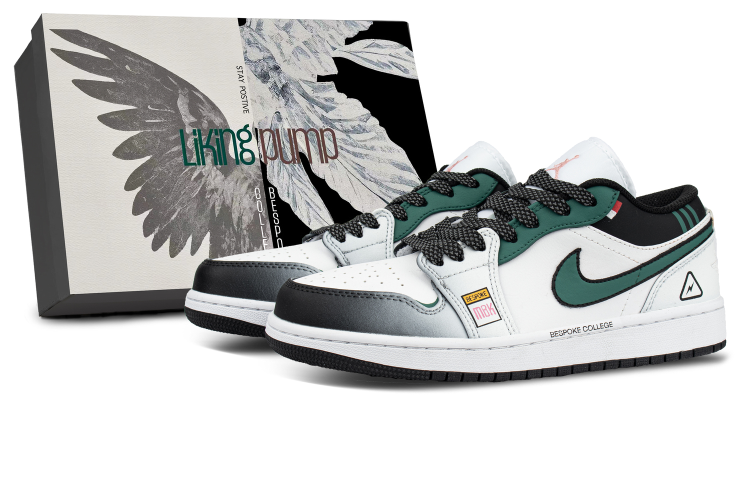 

Jordan Air 1 с кожаной подкладкой и амортизацией, низкие кроссовки в винтажном стиле для баскетбола, унисекс, бело-зелено-черные