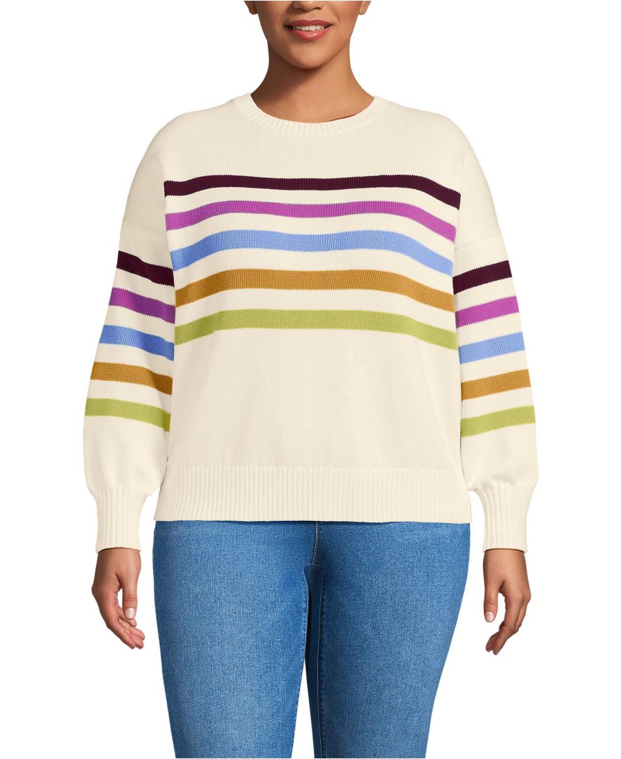 

Свитер Drifter Jersey Crewneck больших размеров Lands' End, Ivory placed multi stripe