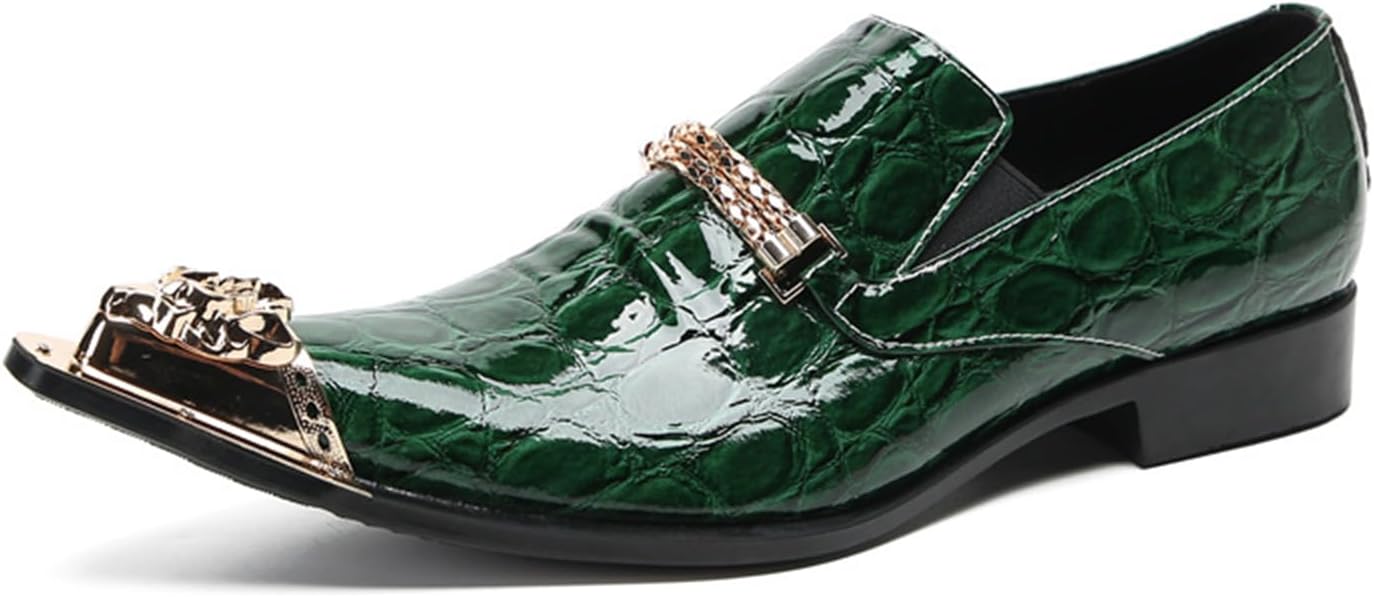 

Мужские туфли, лоферы, из коровьей кожи, дышащие, с мягкой подошвой, повседневные, деловые, слайдоны, большого размера, низкие, с металлическим носком, для костюма, жениха, свадебные, 39 EU, зеленые Manyubei