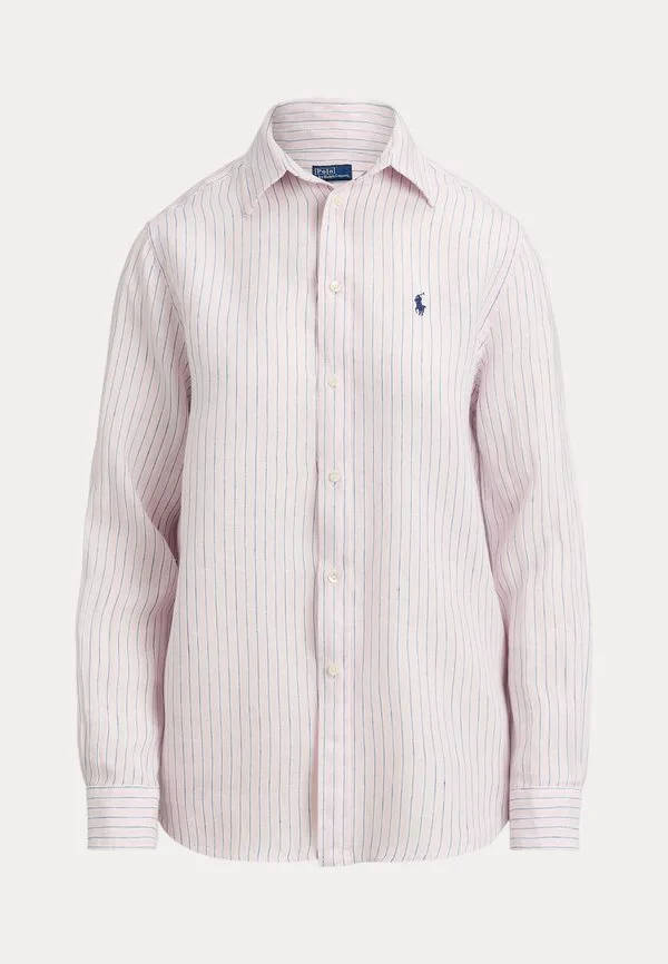 Классическая полосатая льняная рубашка-блузка на пуговицах Polo Ralph Lauren, Hint Of Pink/White — фото 4