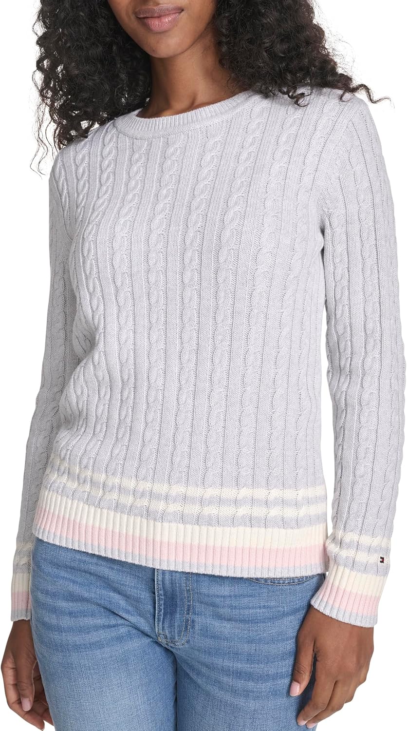

Женский хлопковый свитер Tommy Hilfiger с круглым вырезом и косами, Pearl Heather Grey Multi