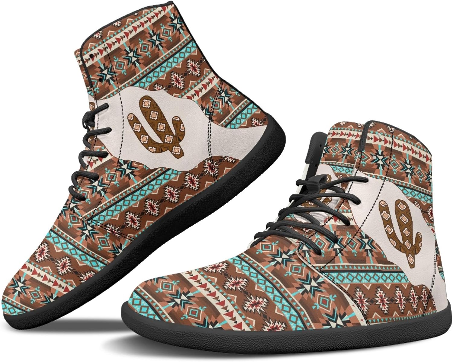 

Женские и мужские высокие кроссовки из искусственной кожи с ацтекским принтом, удобные для ходьбы на открытом воздухе Arleeorkee, Tribal Aztec Cactus