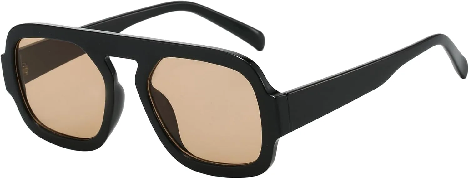 

Модные квадратные солнцезащитные очки-авиаторы для женщин, дизайнерская стильная оправа, винтажные солнцезащитные очки MUNSADE, Black Frame/Light Brown Lens