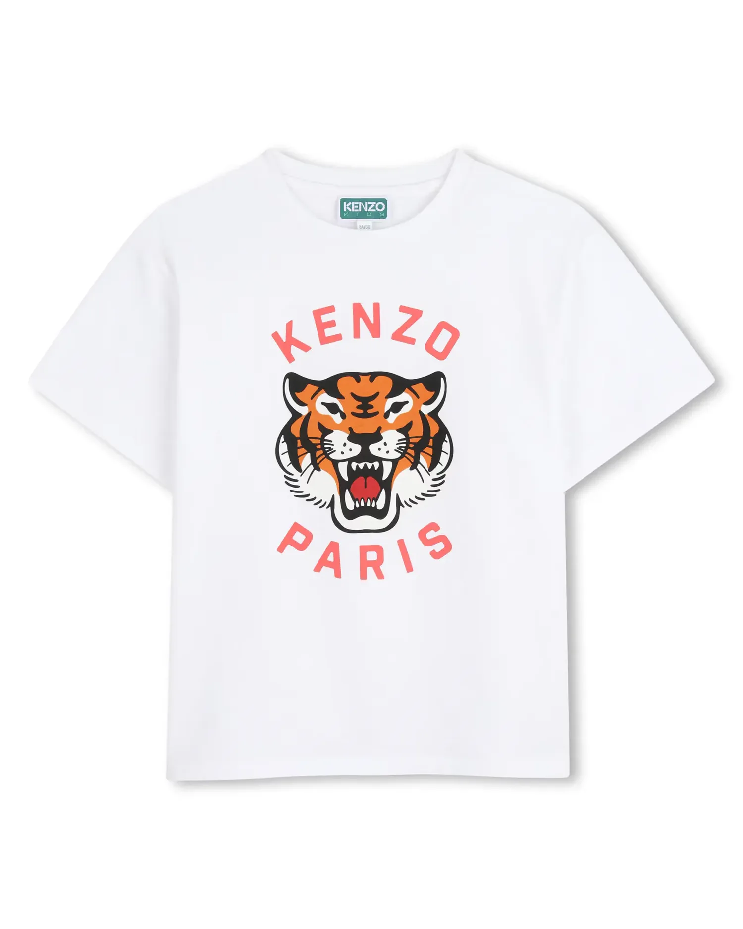 Детская унисекс футболка с французским рукавом с животным принтом из хлопка Kenzo Kids, белый