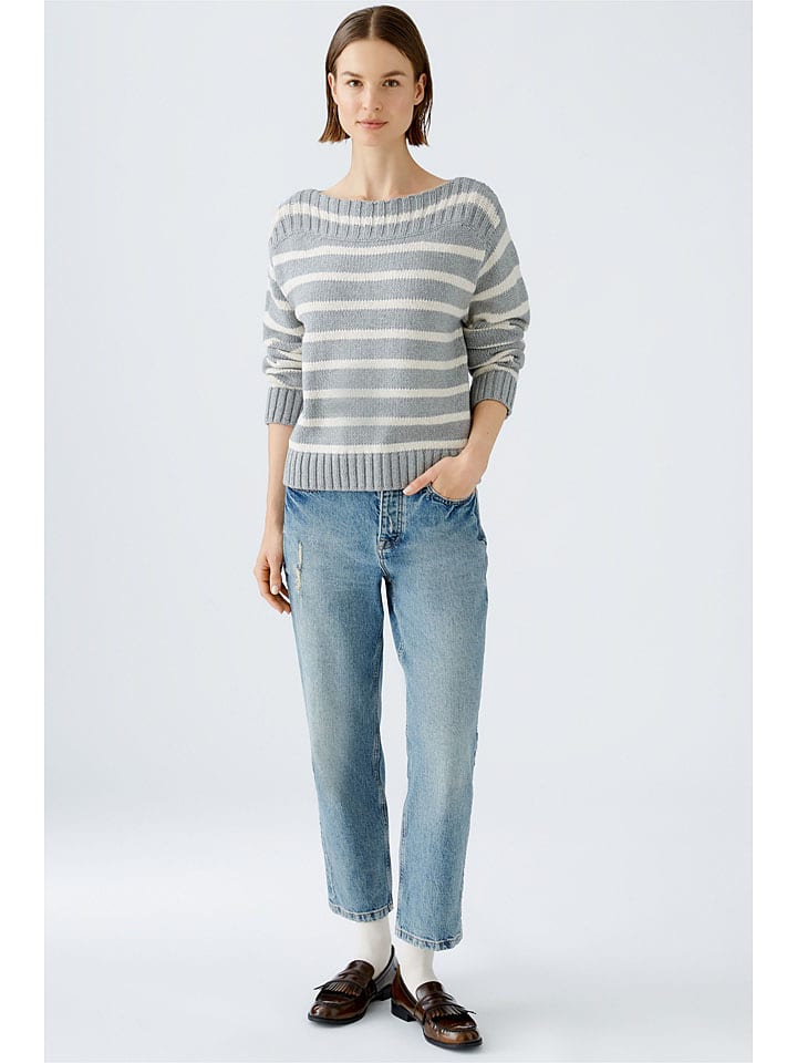 

Пуловер Oui Pullover, цвет Grau/Weiß