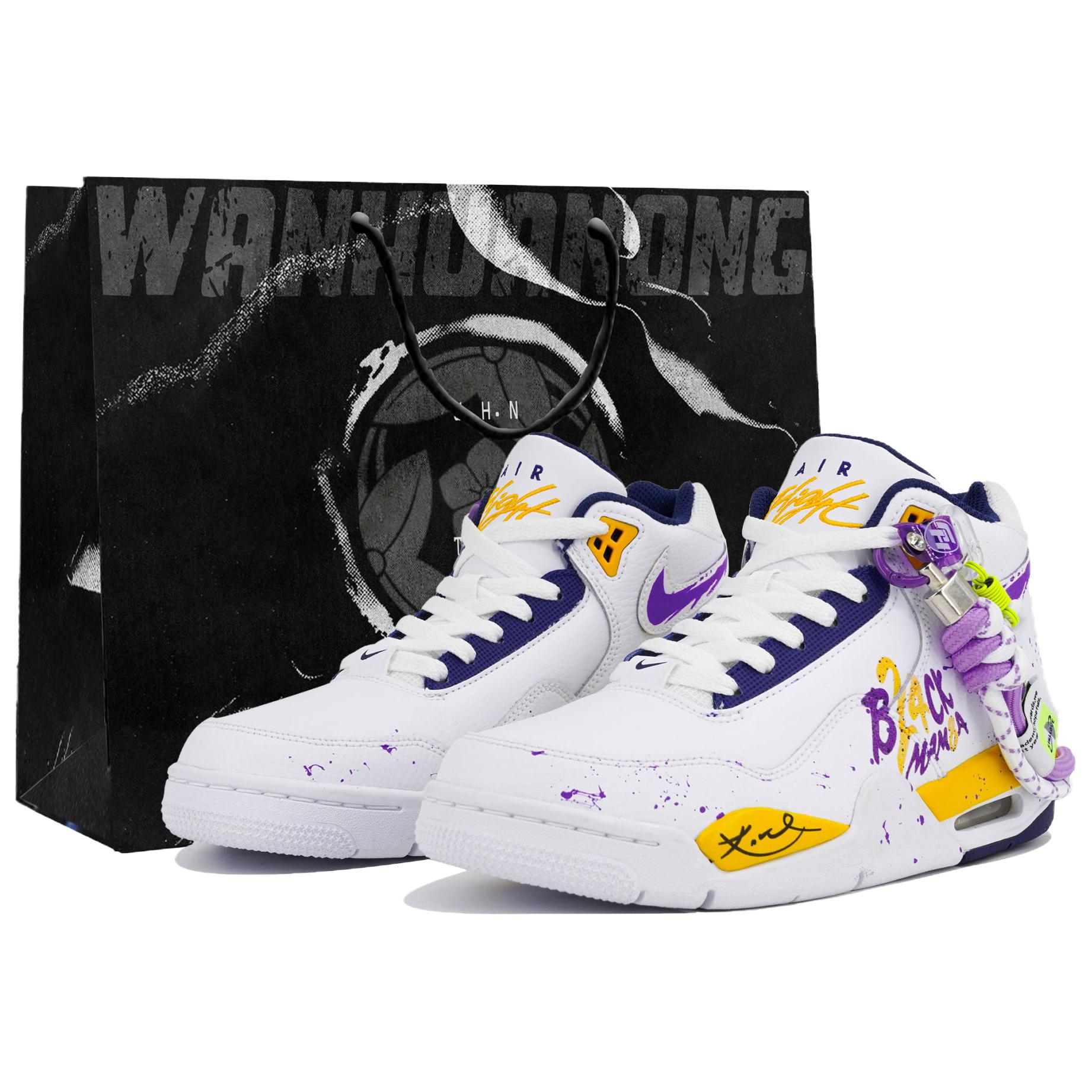 

Nike Flight Legacy Антискользящие Износостойкие Мид-топ Винтажные Баскетбольные Кроссовки Мужские Белый Синий Желтый