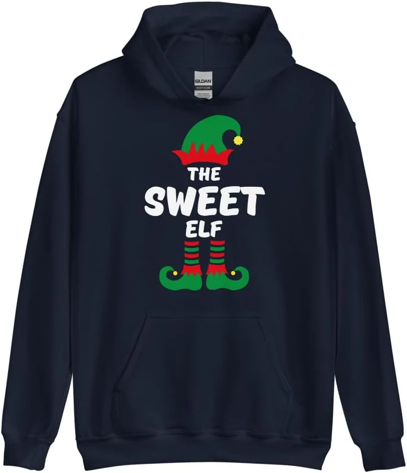 Свитшот The Sweet Elf с забавным рождественским принтом | Унисекс худи Matching Christmas Elf Group Gift Generic, темно-синий