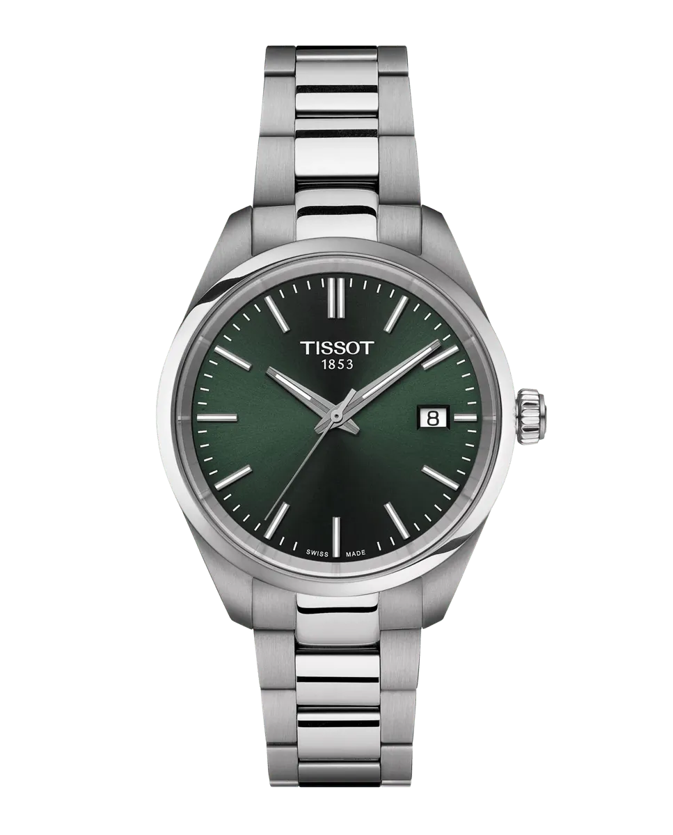 

Женские часы PR100, кварцевая сталь, зеленый циферблат Tissot, серебряный