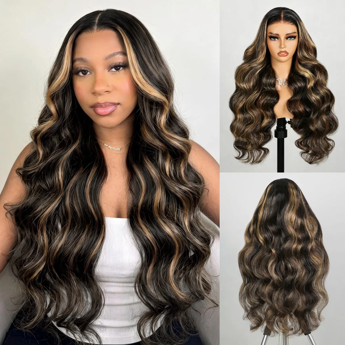 Женский парик MEGALOOK Balayage Glueless Wigs с HD-кружевом, 20 дюймов Megalook, 56 Bw Balayage Colour
