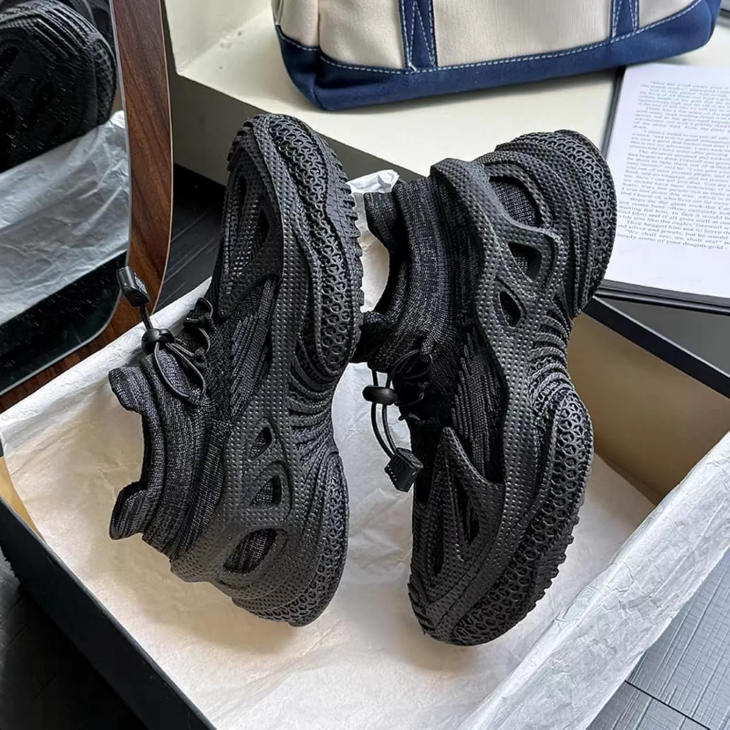 Мужские и женские слипоны MEMON, повседневные прогулочные кроссовки, дышащие и удобные, для спортзала и моды, черный — фото 2