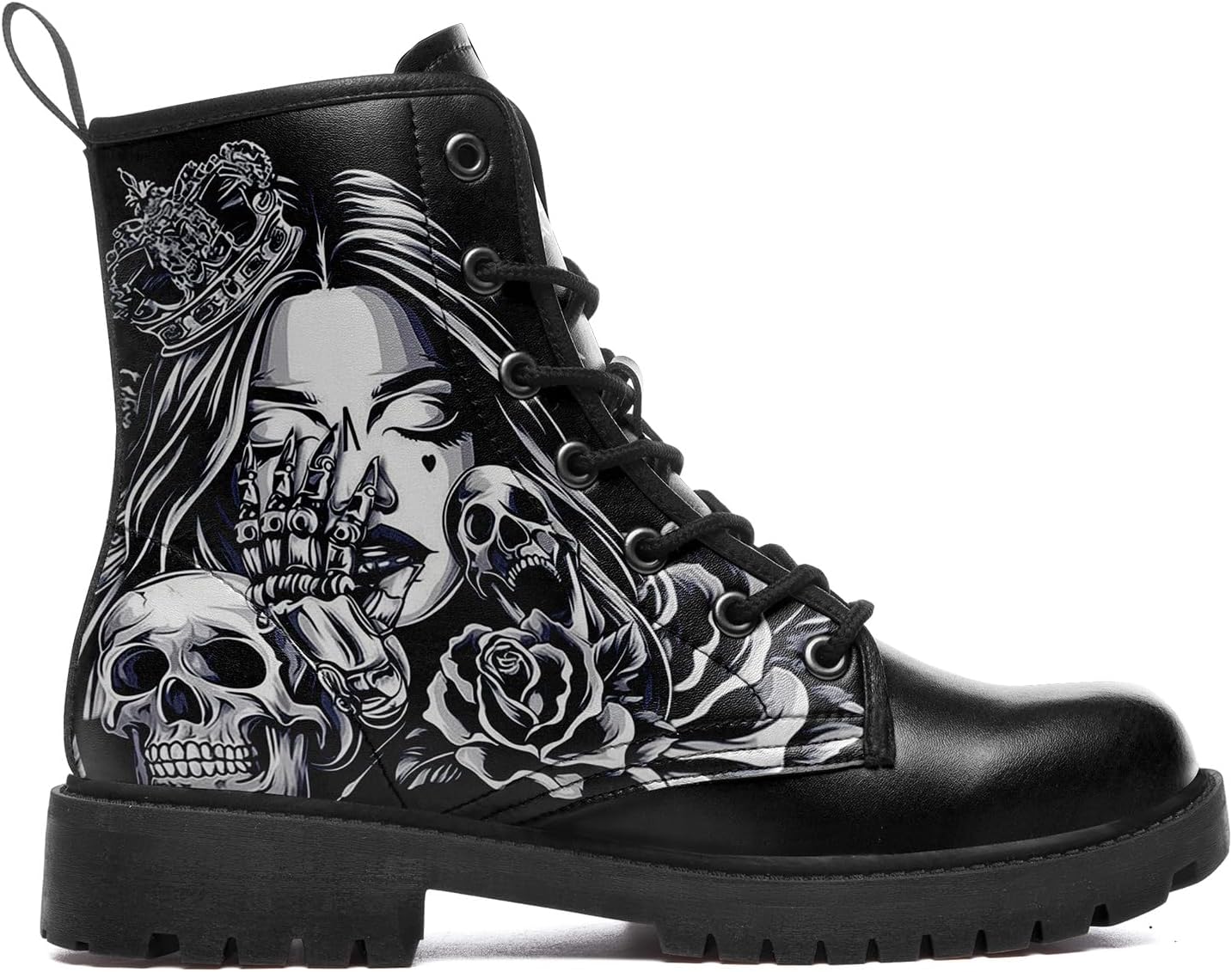Ботинки AWSOLE Gothic Skull Combat для женщин и мужчин - панк-ботинки с шнуровкой и розой - из микрофибры и кожи - обувь в стиле гранж, черный/розовый — фото 2
