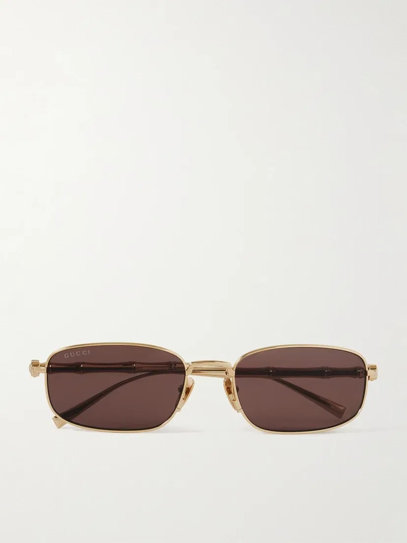 Золотистые солнцезащитные очки Gucci Eyewear Bamboo прямоугольной формы, золотой