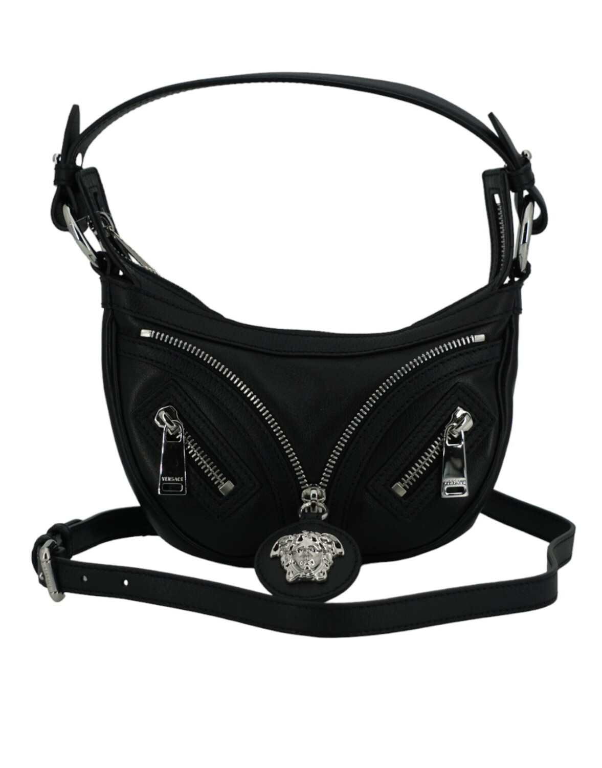 

Versace Мини-женская сумка Hobo из телячьей кожи, черный