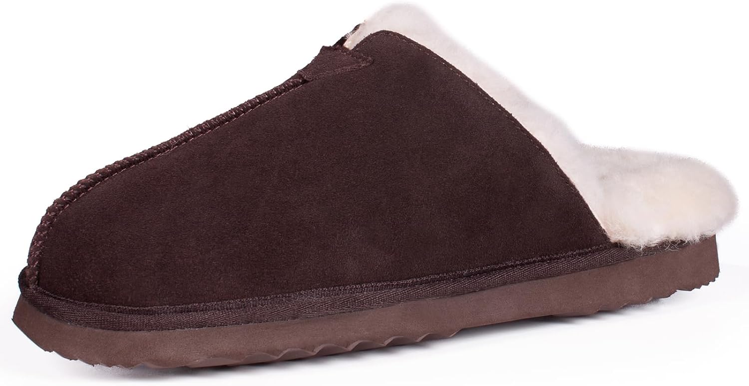 

Мужские тапочки Parfeying из овчины с меховой подкладкой, противоскользящая резиновая подошва, для дома и улицы, тапочки из буйволиной замши для мужчин, Cafe