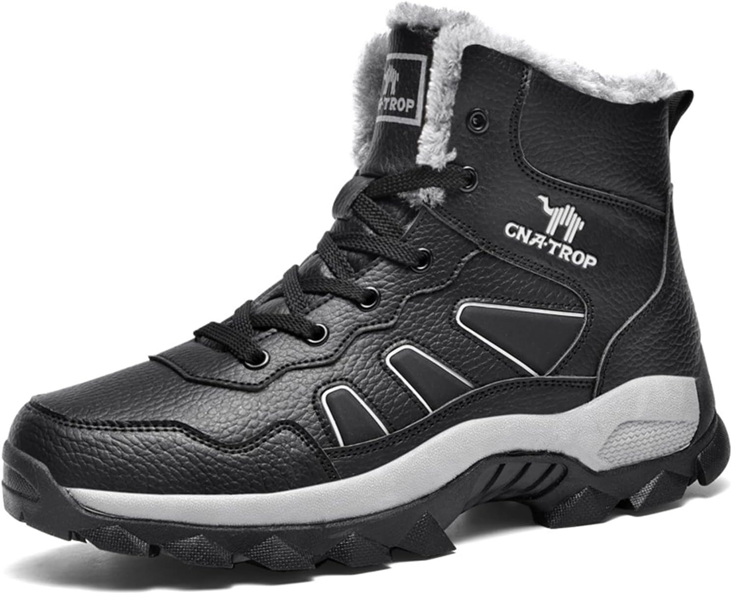 

Мужские зимние теплые кожаные снежные ботинки PURCHAWEE, удобная поддержка свода стопы, противоскользящие, для походов, кемпинга, треккинга и туризма, хлопковые обувь, черный