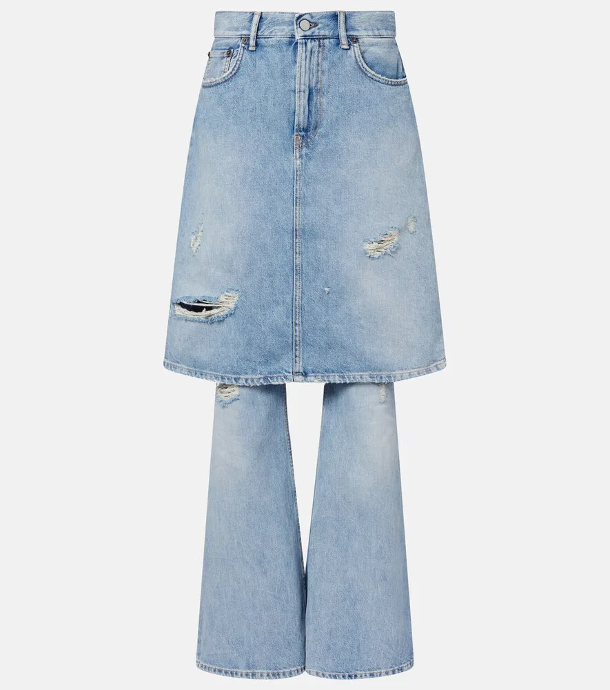 Потертые многослойные джинсы с широкими штанинами Acne Studios, синий