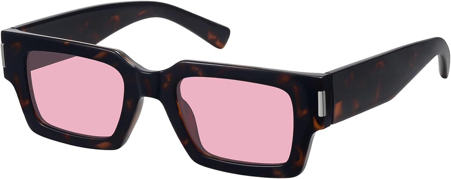 

Ретро-солнцезащитные очки квадратной формы для женщин и мужчин, модные в стиле 90-х, массивные прямоугольные солнцезащитные очки черного цвета с защитой UV400 FZN804 Fozono, Tortoise / Pink