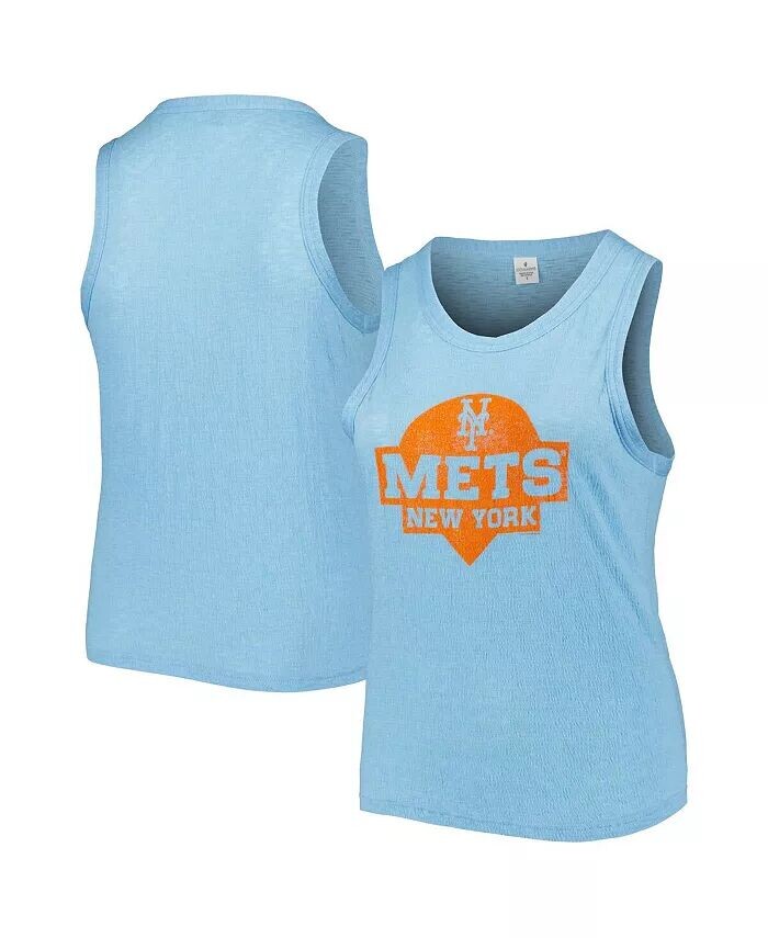 

Женская голубая майка New York Mets Tri-Blend больших размеров с высоким воротником Soft As A Grape