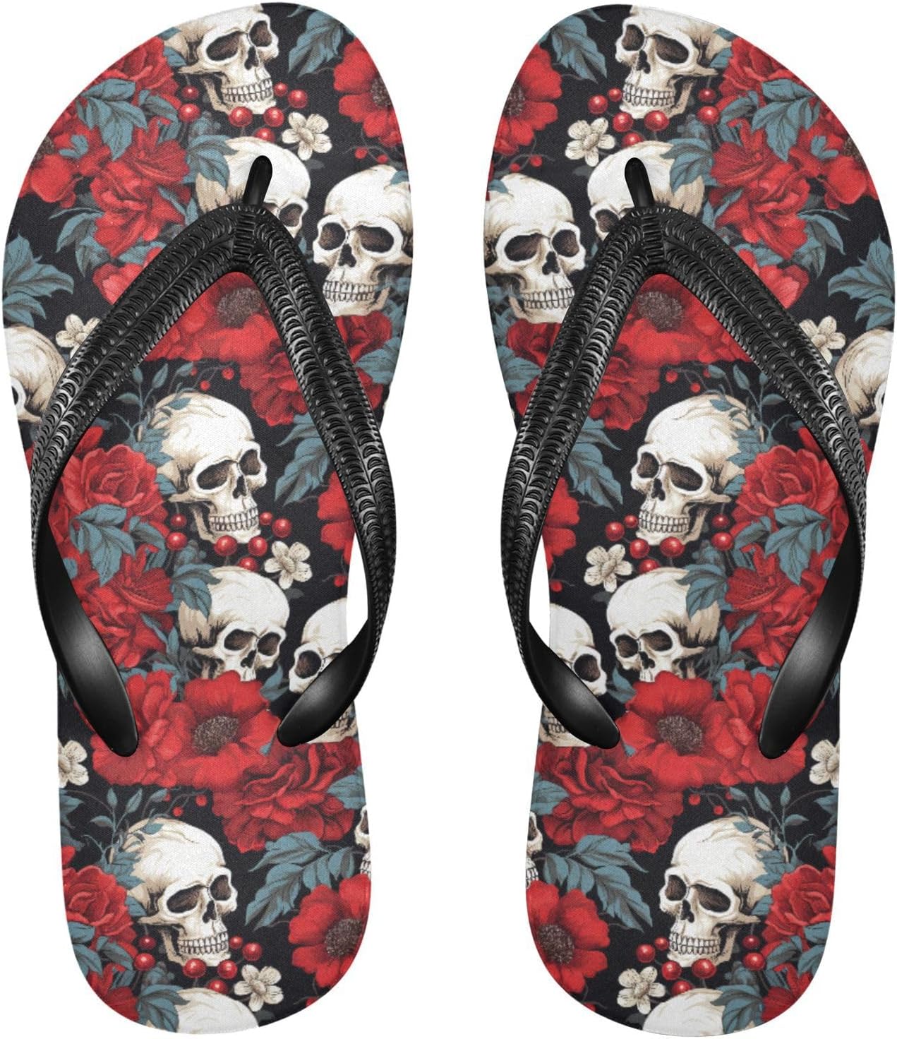 

Женские и мужские шлепанцы с готическим черепом и цветами, женские тапочки, мужские сандалии, шлепанцы для душа, летние нескользящие шлепанцы для плавания, пляжа и ванной Mnsruu, Skull I 5575
