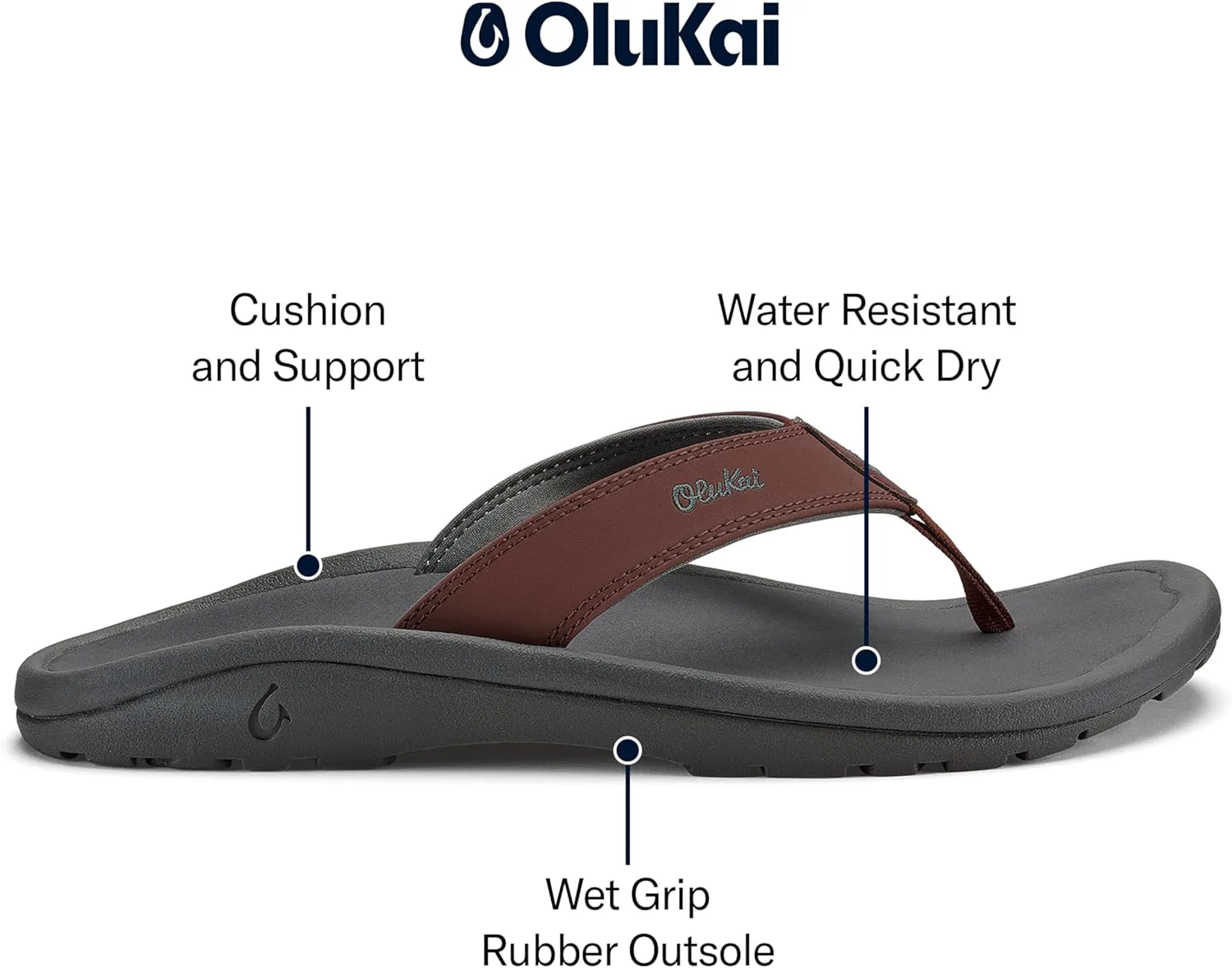Мужские пляжные сандалии OLUKAI Ohana, водонепроницаемые шлепанцы, поддержка свода стопы и комфортная посадка, легкие и прочные, улучшенное сцепление и устойчивость — фото 3