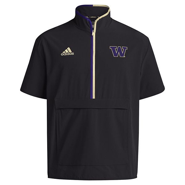 Мужская черная куртка washington huskies 2024 coaches sideline с полузастежкой и коротким рукавом Adidas — фото 3