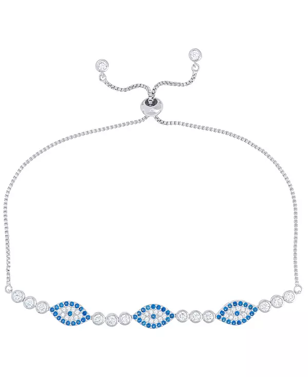 

Регулируемый браслет-боло с кубическим цирконием от сглаза из тонкого серебра Macy'S, silver