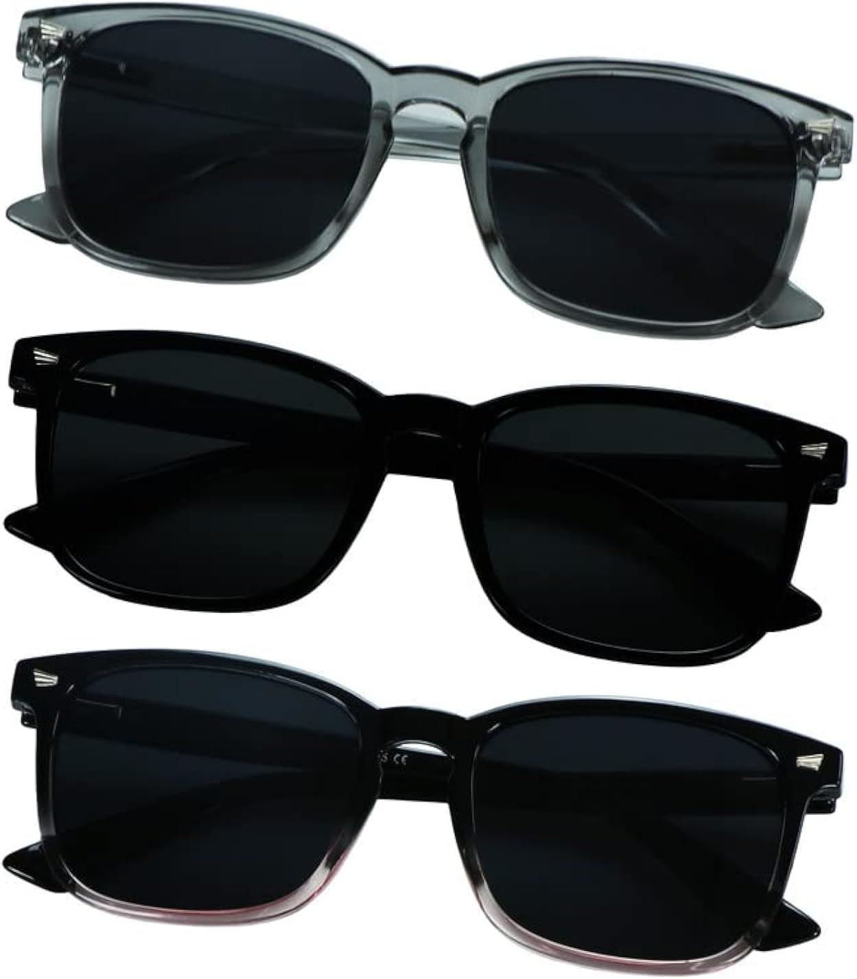 

Солнцезащитные очки YEIN, комплект из 3 пар, для мужчин и женщин, с защитой от УФ-излучения, винтажная квадратная полноразмерная оправа, Uptown_clear Gray+black+black Purple