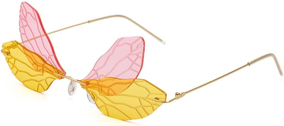 

Солнцезащитные очки без оправы «Стрекоза» для женщин, модные солнцезащитные очки с крыльями для мужчин, забавные солнцезащитные очки для вечеринок, унисекс, уникальные очки WNCKSQ, C6pinkyellow