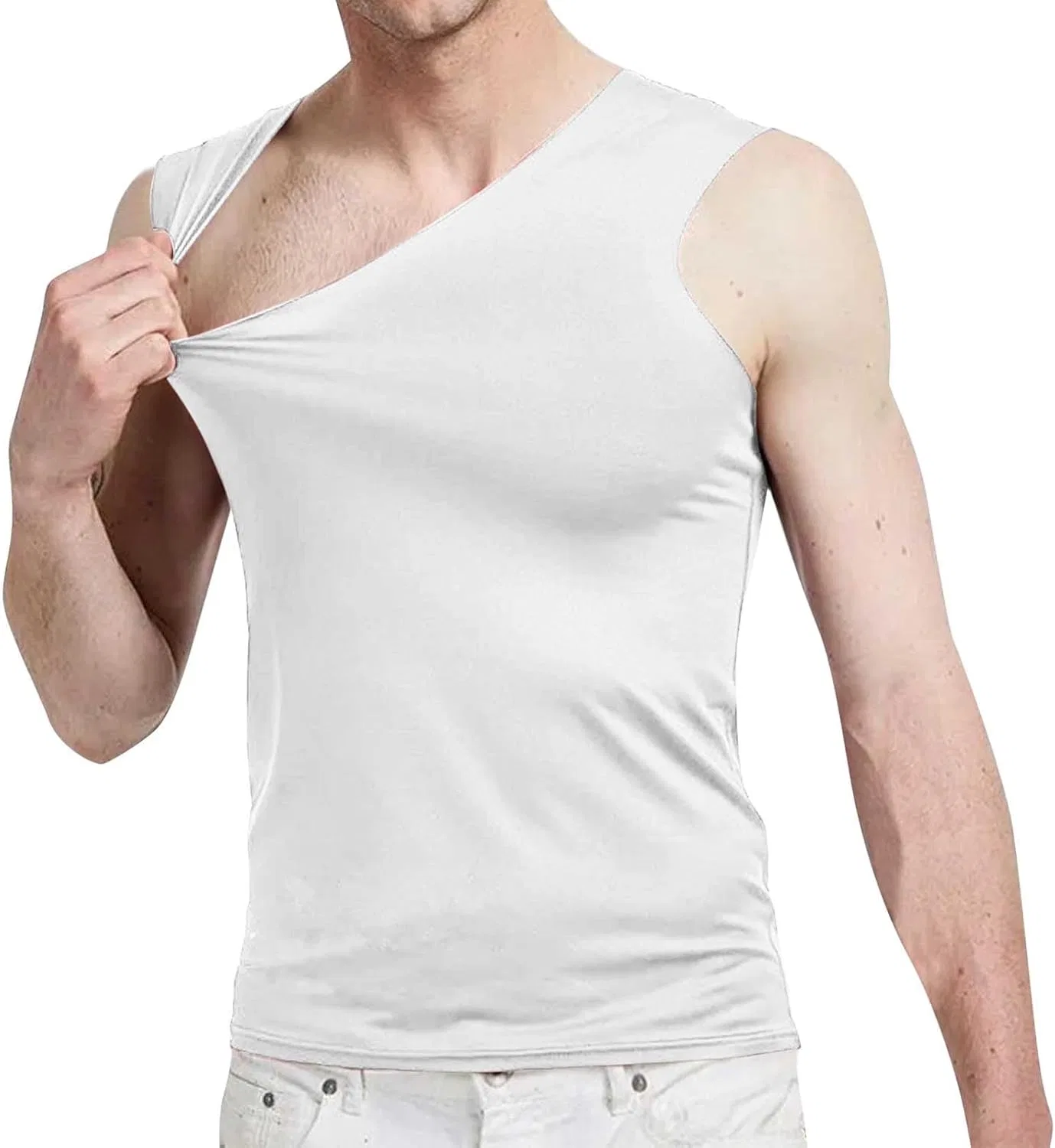 Майка мужская, V-образный вырез, быстросохнущая, облегающая, White — фото 2