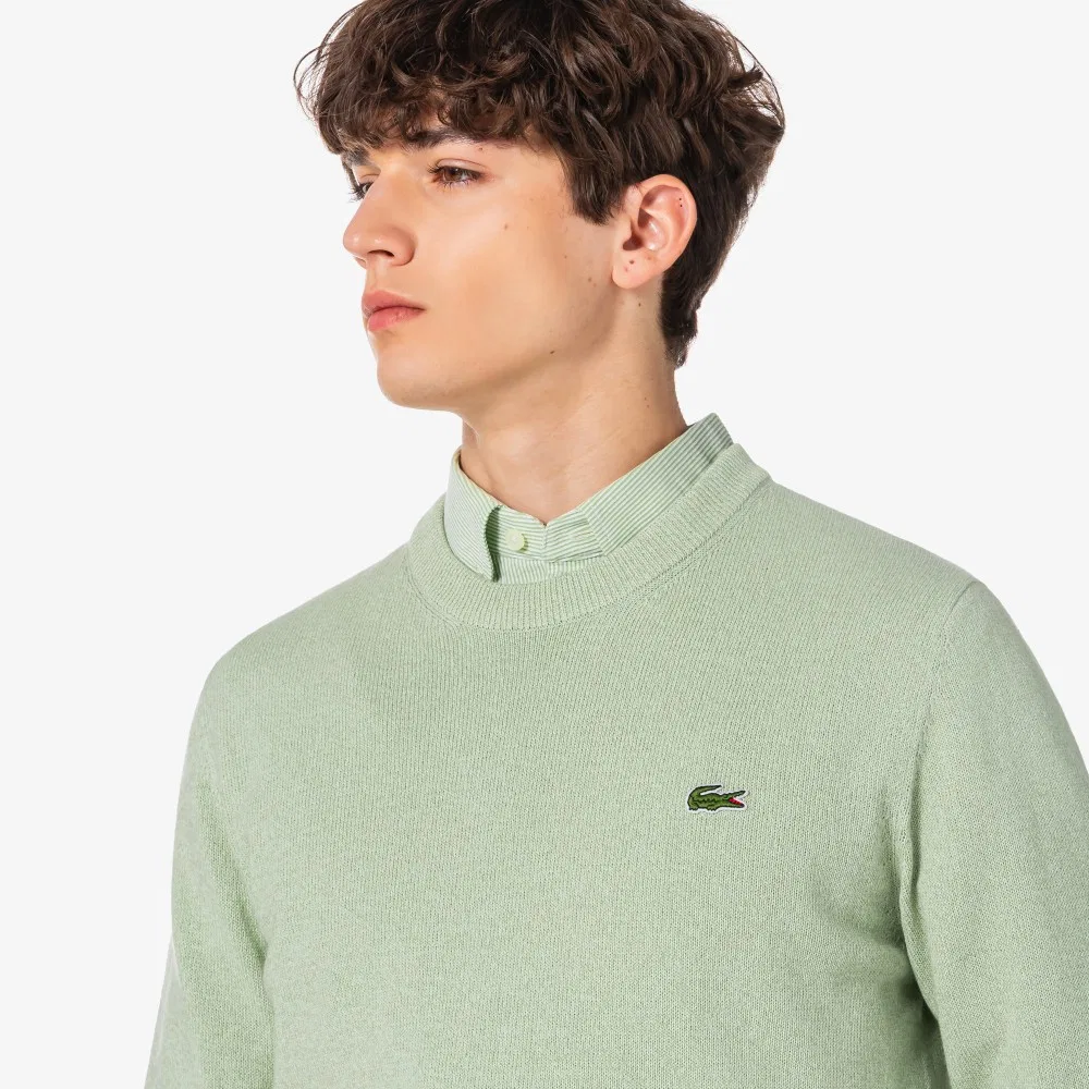 Мужской зелёный пуловер с круглым вырезом из хлопка и бумаги от Lacoste — фото 2
