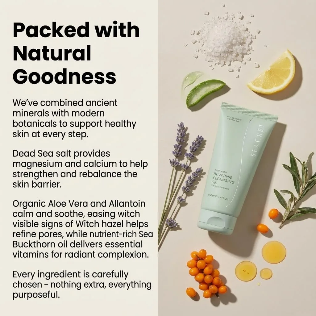 SEACRET Dead Sea Reviving Cleansing Gel - нежный очищающий гель для лица с фруктовыми AHA и минералами, увлажняющая пенка для умывания с натуральным ароматом лаванды и шалфея, для всех типов кожи, 100 мл, clear — фото 2