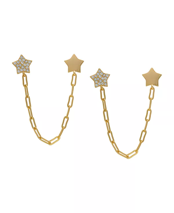

Серьги-Подвески в виде двойной звезды с кубическим цирконием Macy'S, gold
