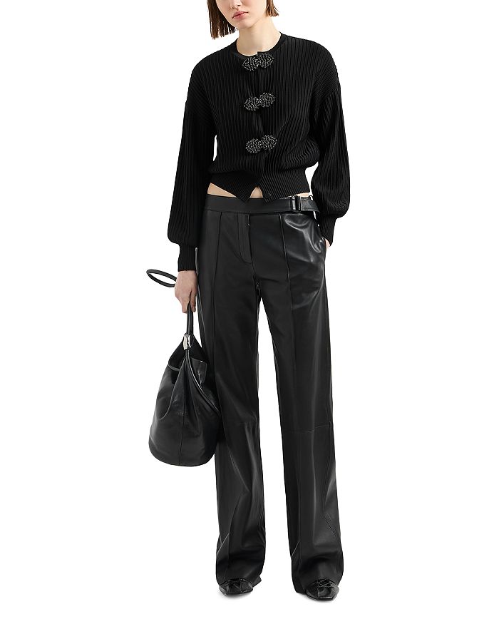 Кожаные брюки с декоративной пряжкой Emporio Armani, черный — фото 2