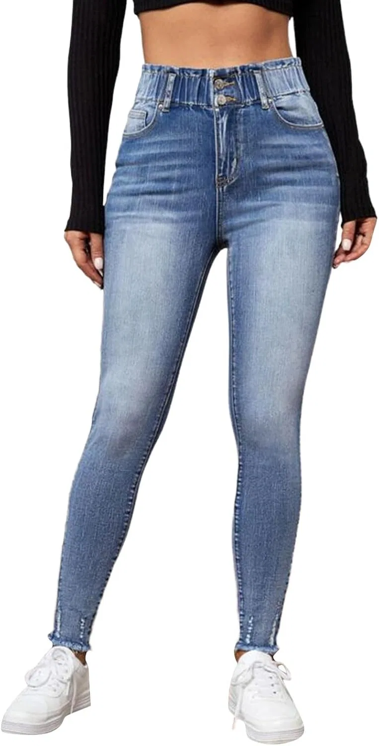 Джинсы скинни для женщин, High Waisted, синий