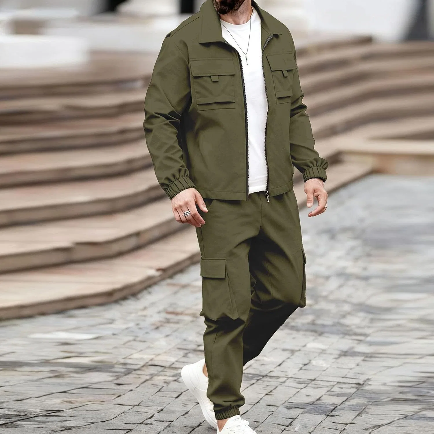 Мужской спортивный костюм с курткой и брюками, Army Green — фото 4