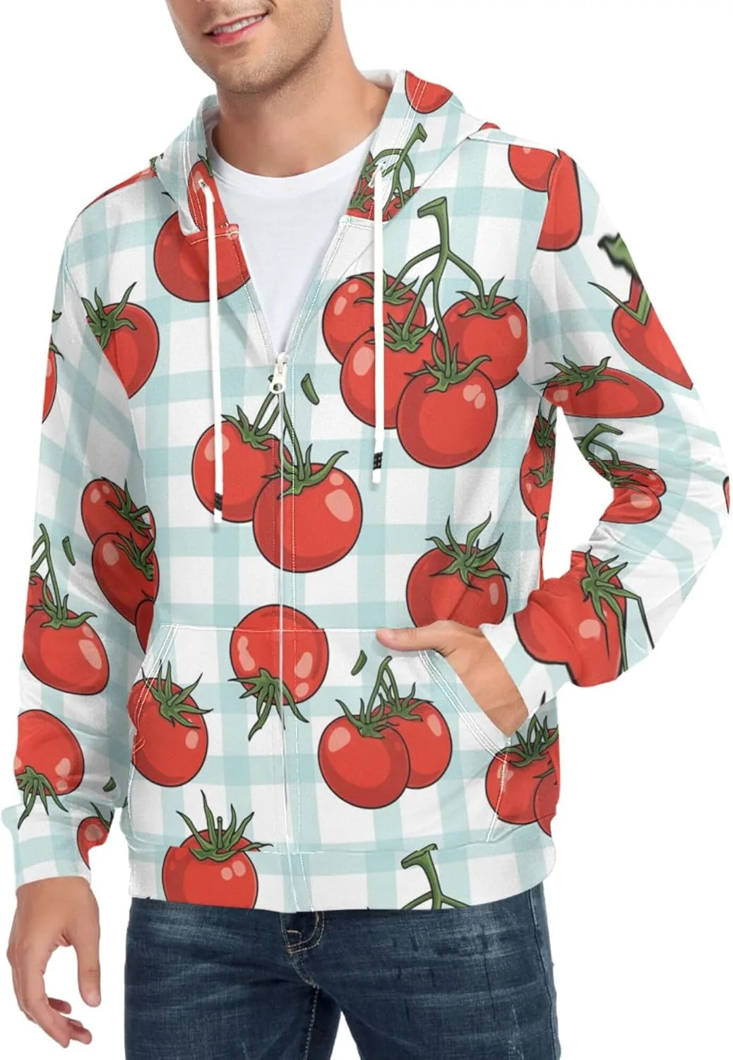 

Мужская худи на молнии с принтом в клетку и карманом CUPADA