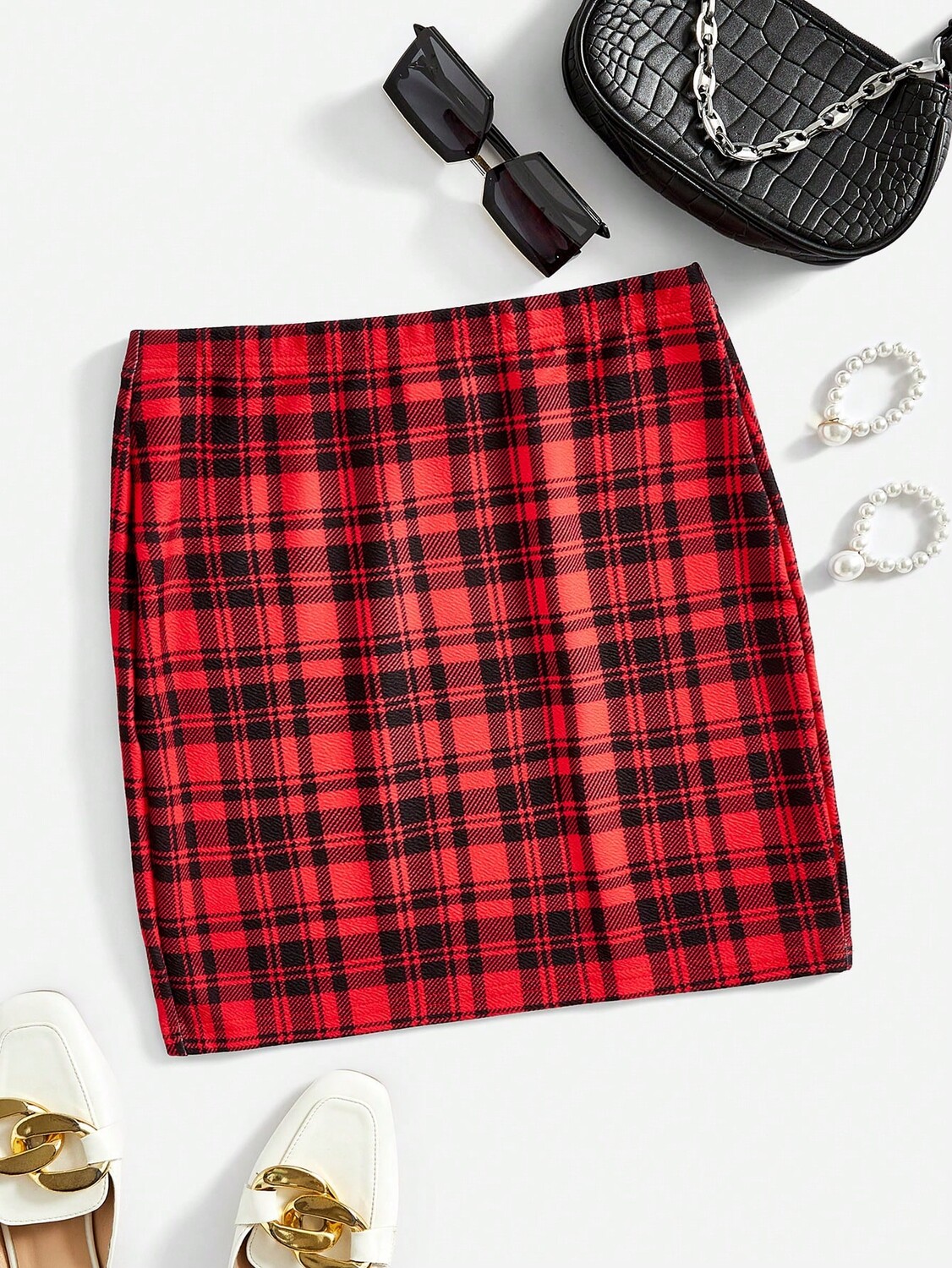 

SHEIN Essnce обтягивающая юбка, клетчатый узор, многоцветный