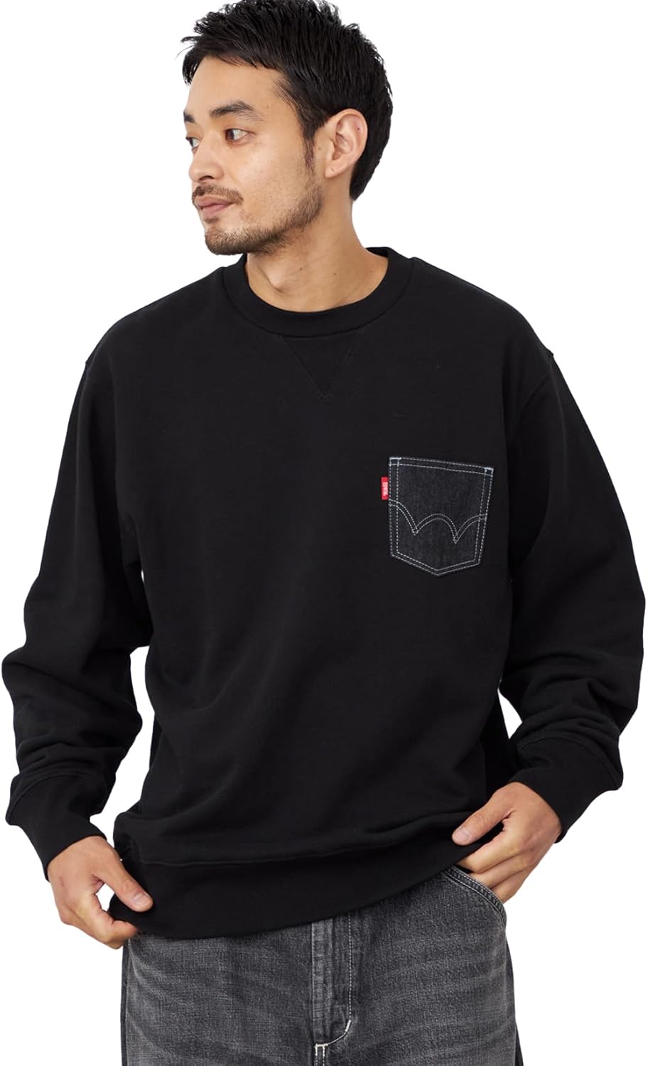 

Мужская толстовка Edwin Tops с карманом и круглым вырезом из джинсовой ткани, черный