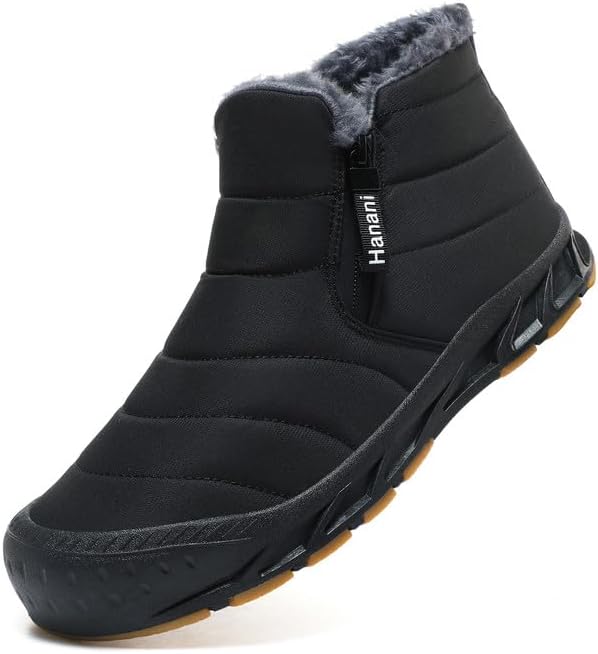 

Мужские зимние ботинки Hanani Mens Snow, водонепроницаемые, с меховой подкладкой, теплые ботинки до щиколотки, на молнии, удобные для прогулок и активного отдыха, черный