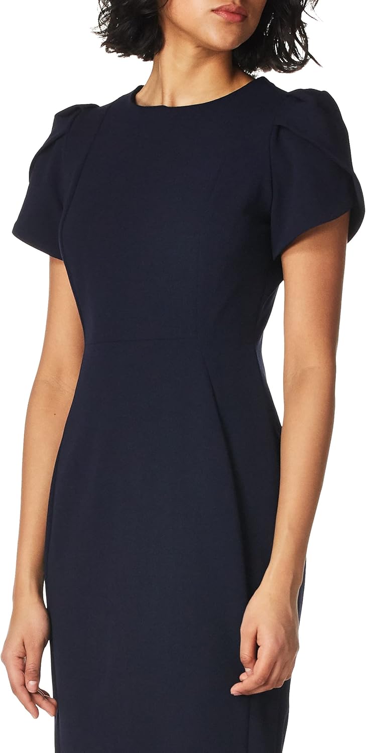 Женское мини-платье Calvin Klein Tulip с короткими рукавами из крепа Scuba, Indigo — фото 2