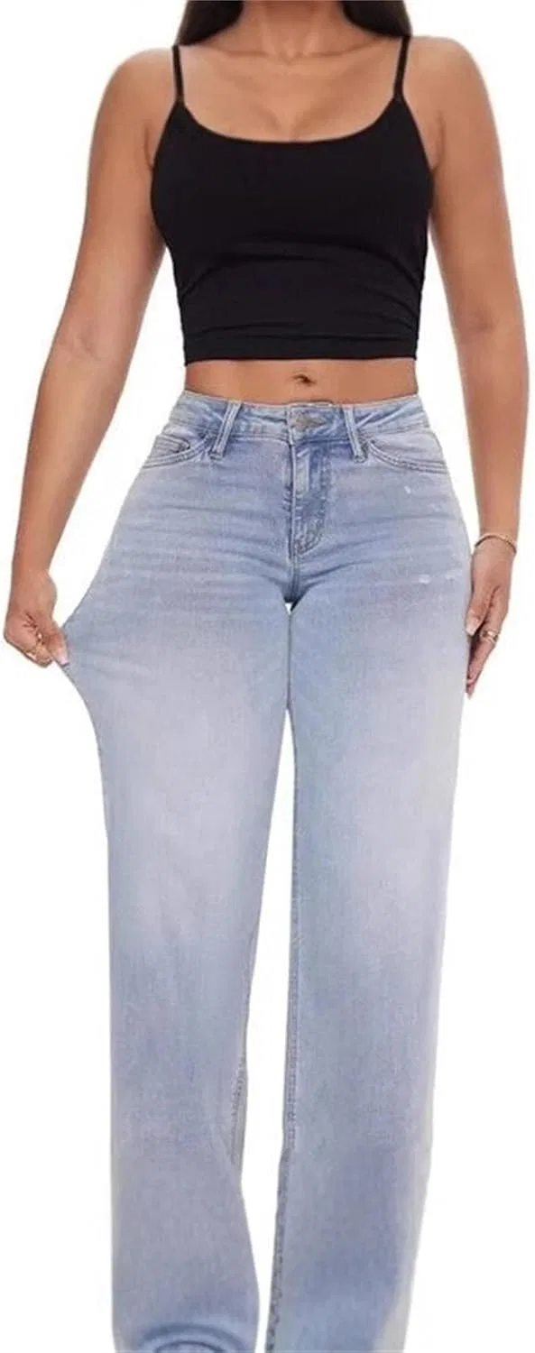 Джинсы прямые с высокой талией, Stretchy Wide Leg, Light Blue — фото 3